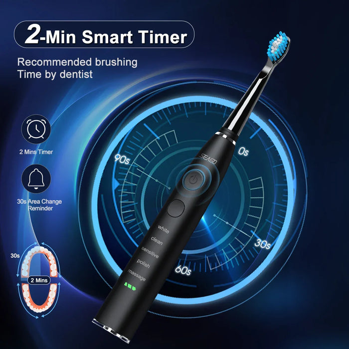 USB Rechargeable Sonic Toothbrush 360 Day Battery Ipx7 4 Heads With Travel Box