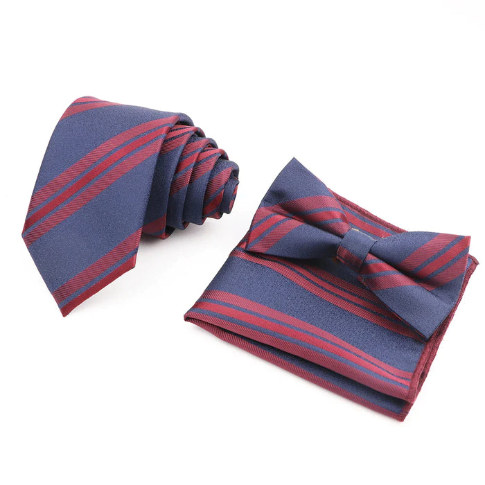 Red Plaid Tie Set Classic Handkerchief Bowtie For Business Wedding Party Mens Gift