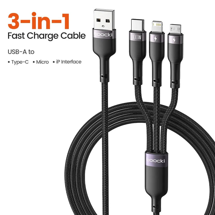 6a 100w 3 In 1 Usb Cable For Iphone Huawei Xiaomi