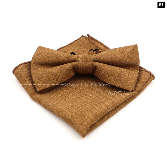 Classic Bowtie Set With Handkerchief Cufflink And Brooch