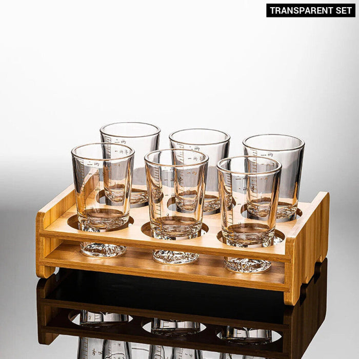 Clear Glass Liquor Cup Set With Graduated Line And Holder