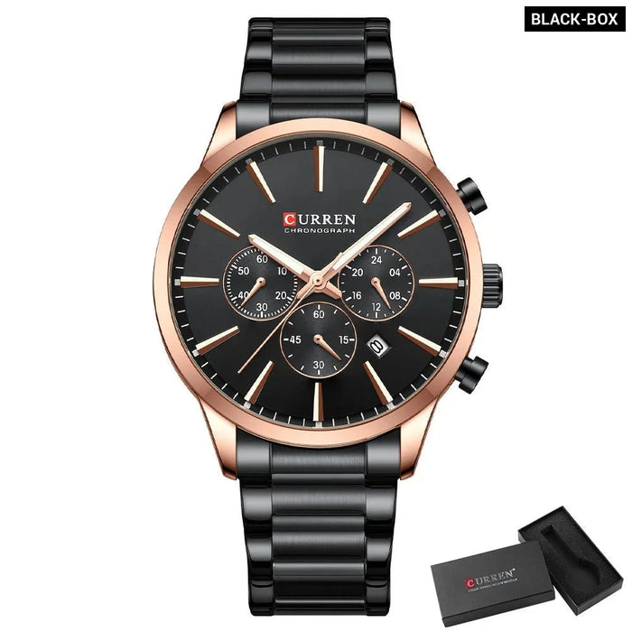 Casual Sport Watches Men'S Quartz Chronograph Stainless Steel Bracelet Wristwatches With Date Male Clock