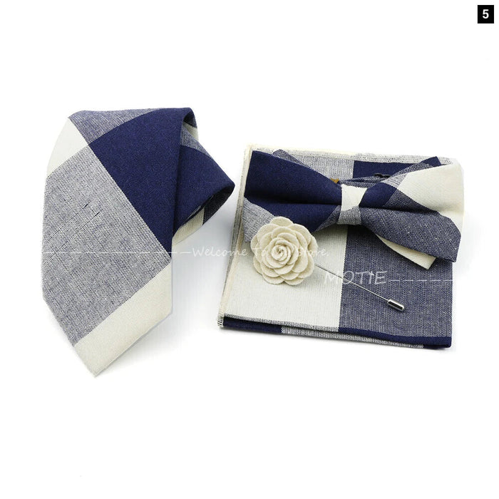 Classic Cotton Striped Necktie Set For Groom Business Or Wedding