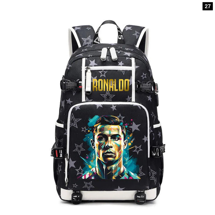 Ronaldo Avatar Print Student Backpack With Usb Port For Travel And School