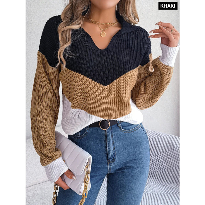 Colourful Patchwork Knit Sweater For Women