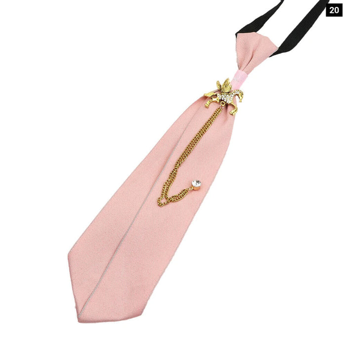 2 Pcs Pink Sage Green Ribbon Brooch Tie Set For Men Women And School Uniforms