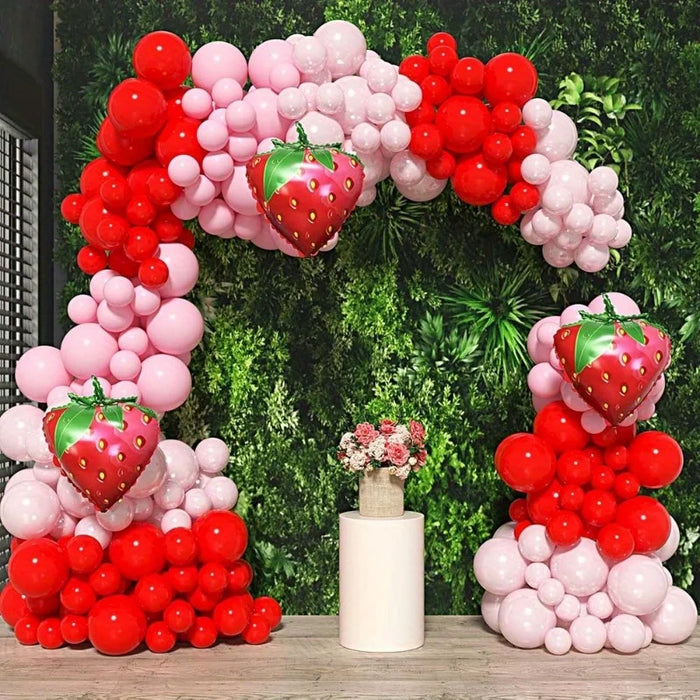 130Pcs Strawberry Balloon Arch Set Suitable For Strawberry Themed Events Birthday Parties Anniversaries And Other Decorations