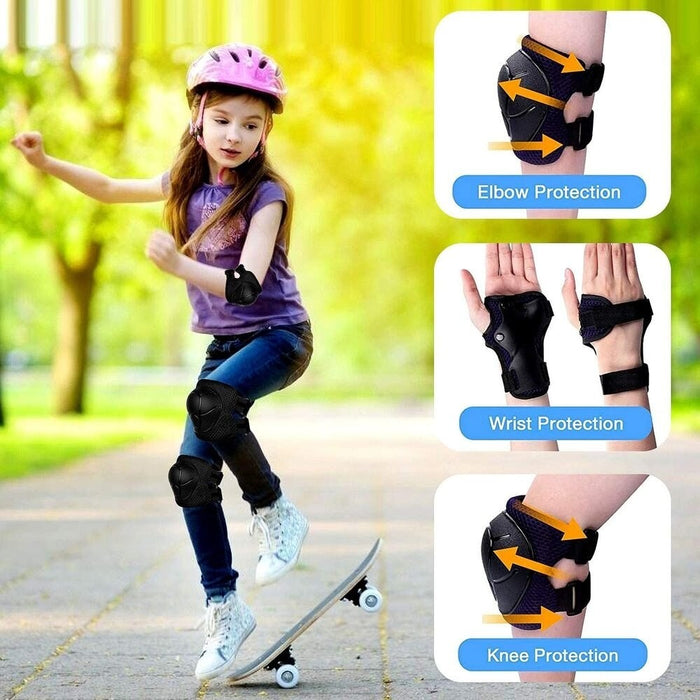 6PCS Kids Sports Protection Set Adjustable Knee Elbow Wrist Pads for Roller Skating Cycling