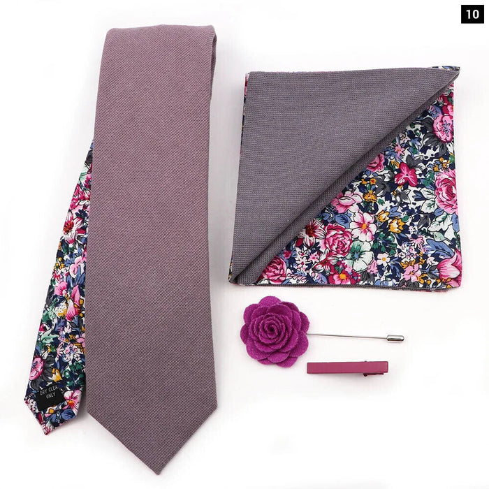 Floral Plaid Cotton Tie Set For Parties And Daily Wear