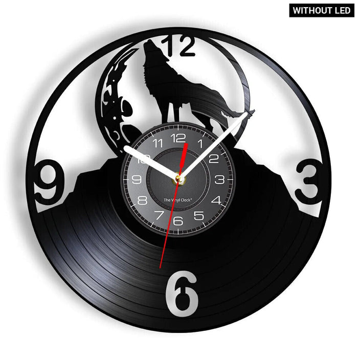 Full Moon Howling Wolf Vinyl Record Wall Clock