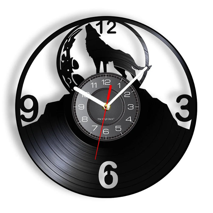 Full Moon Howling Wolf Vinyl Record Wall Clock