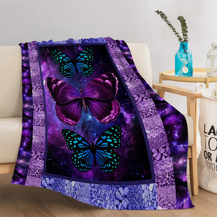 Purple And Blue Butterfly Throw Blanket For Kids And Adults