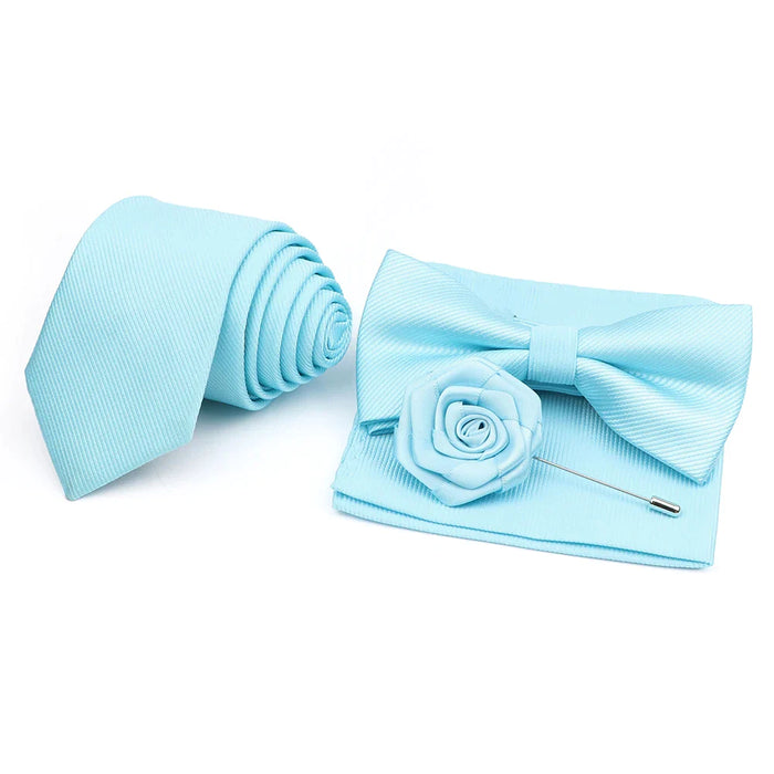 Tie Set Solid Colour Bowtie Handkerchief Brooch Cufflink For Business Weddings And Gifts