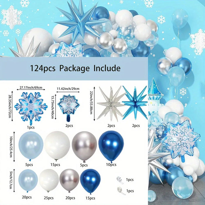 124Pcs Snow And Ice Themed Balloon Garlandset Large Snow Foil Balloon Birthday Anniversary Mitzvah Ball And Seasonal Decorations