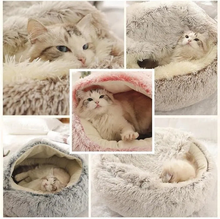 2 In 1 Pet Bed For Small Dogs Plush Round Nest With Cover