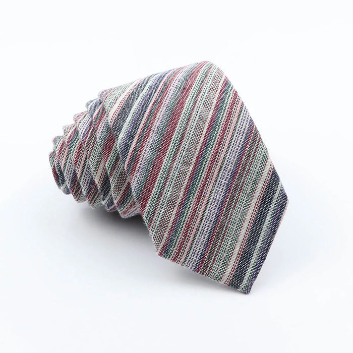 Handmade Mens Striped Ties 6Cm Linen Skinny Neck Tie Red Green Blue Casual Gift