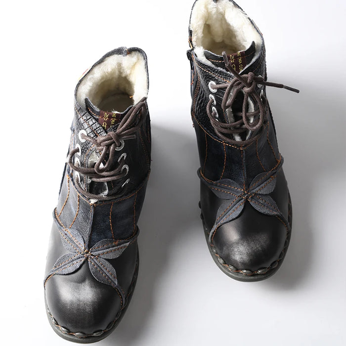 Womens Winter Washed Leather Oxford Boots