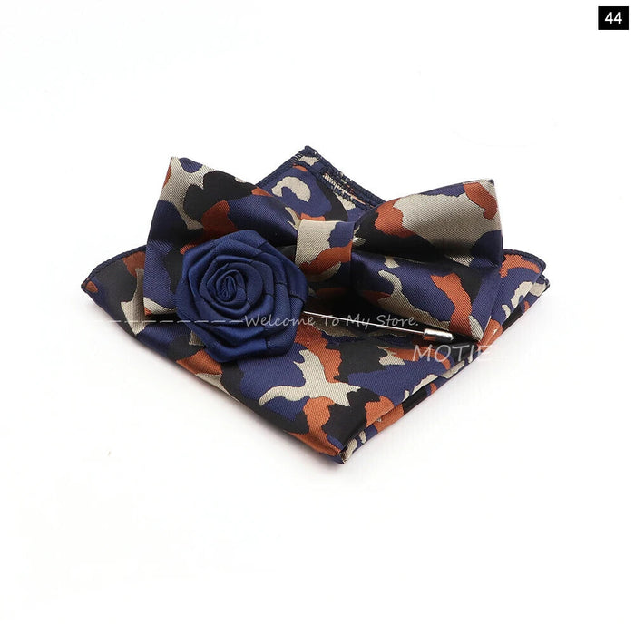 Blue Paisley Bowtie Set Polyester Skinny Pocket Square