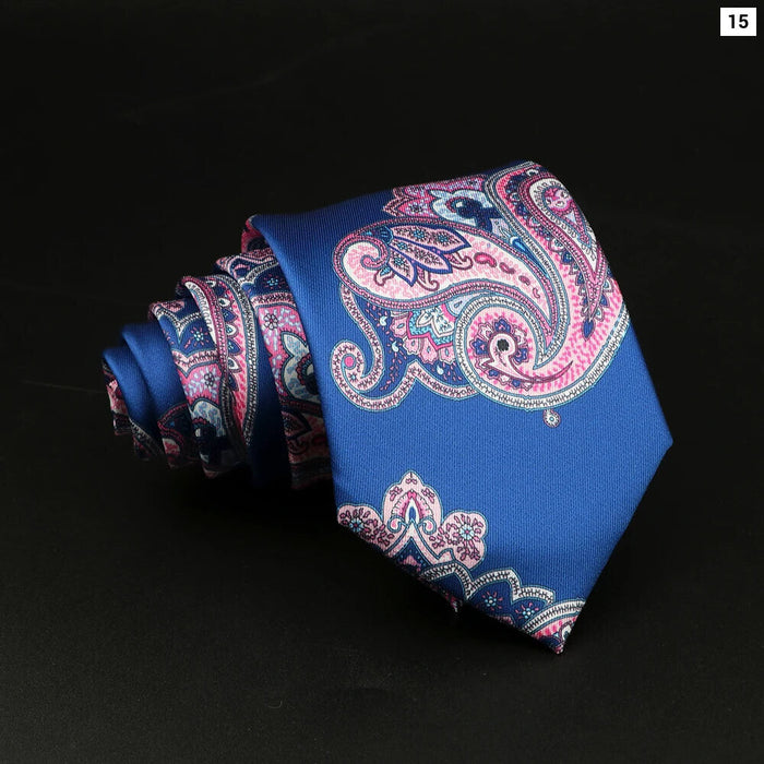 Mens Silk Tie 7.5Cm Blue Paisley Floral For Weddings And Work