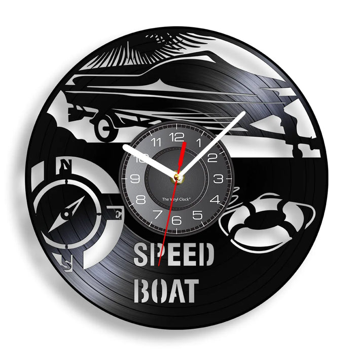 Retro Vinyl Record Speed Boat Wall Clock