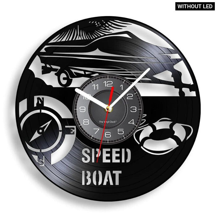 Retro Vinyl Record Speed Boat Wall Clock