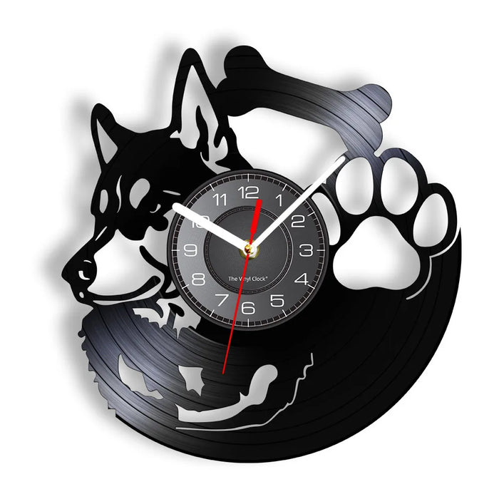 Silent Siberian Husky Vinyl Record Wall Clock