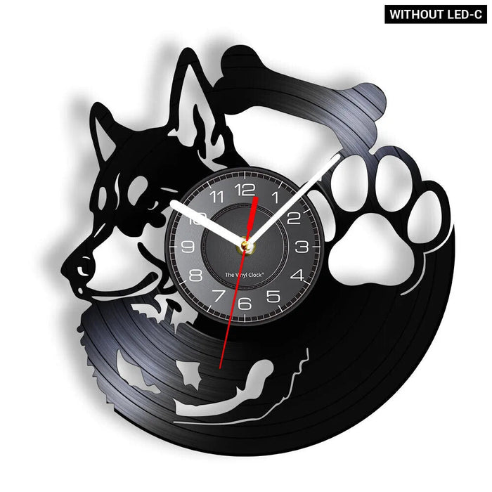 Silent Siberian Husky Vinyl Record Wall Clock