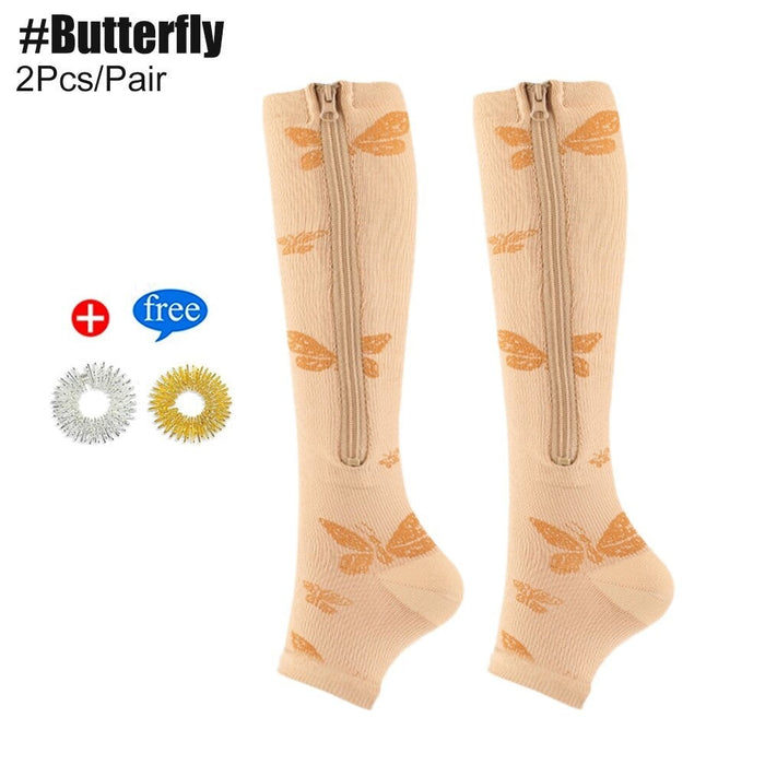 2Pcs/Pair Zipper Compression Skin Protection Open Toe Socks for Men Women