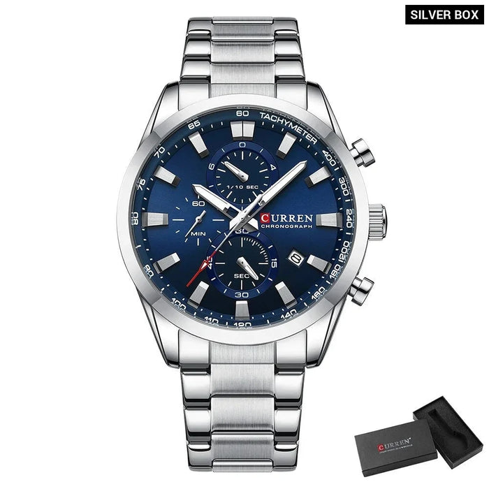 Multifunction Quartz Wristwatch With Sub-Dials Stainless Steel Bracelet Clock Diameter 44Mm