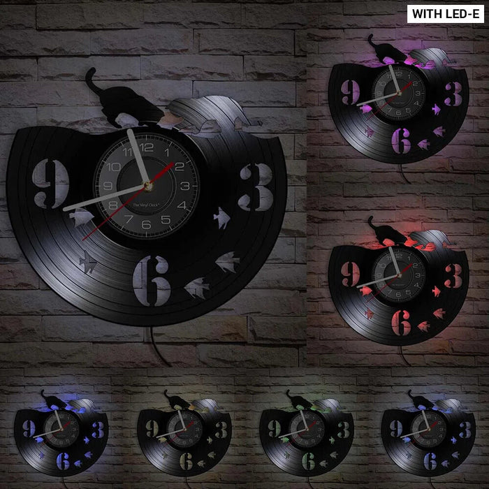 Cat Fishing Vinyl Record Wall Clock