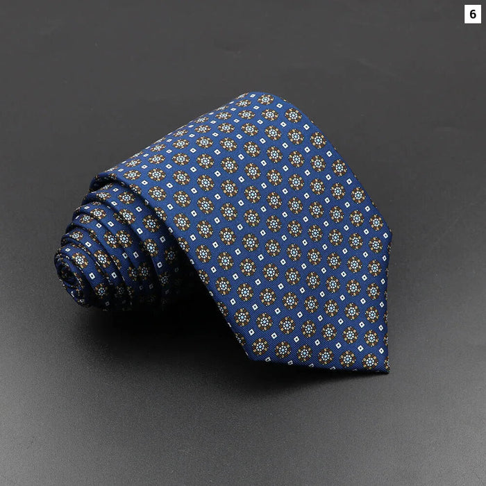 Silk Tie For Men 7.5Cm Soft Novelty Necktie In Blue Green And Orange Dot And Floral Design For Weddings And Business Gift Idea