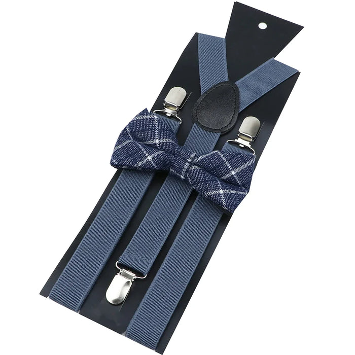 Cotton Plaid Bowtie Suspenders Set For Weddings