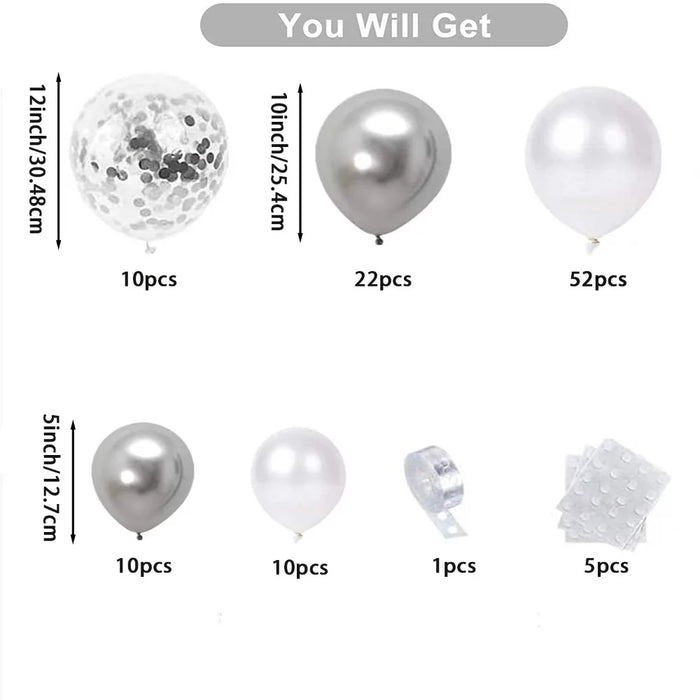 110Pcs White Silvery Balloon Garland Set 10In Birthday Party Wedding Ceremony Decoration Supplies Party Decor Balloons