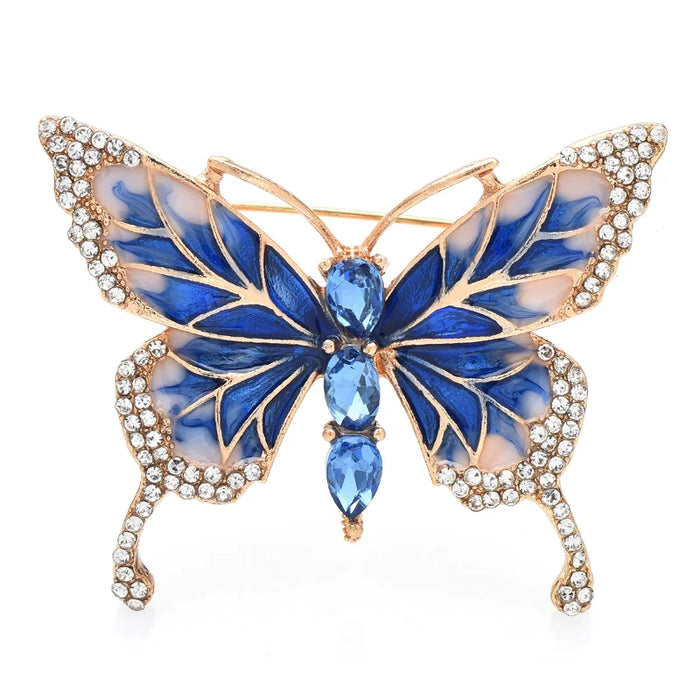 Enamel Butterfly Brooch 4 Colour Rhinestone Insect Pin