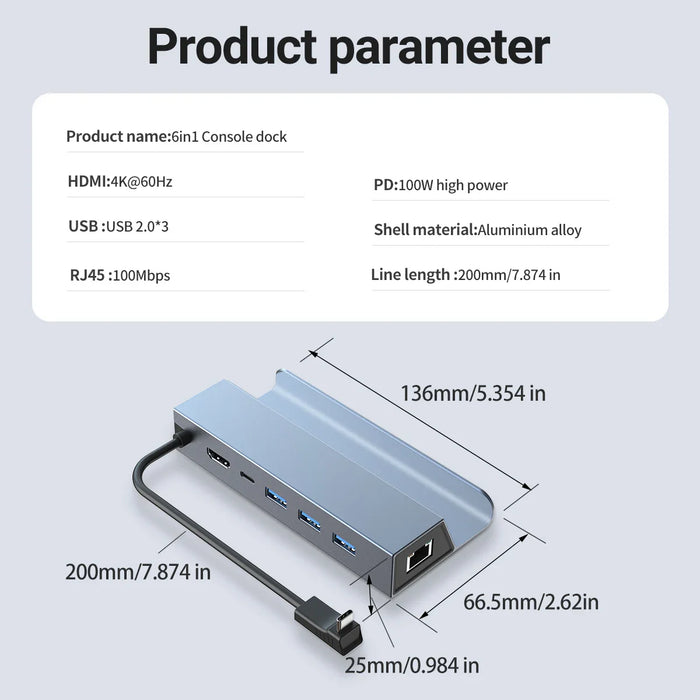 4k Docking Station With Hdmi Pd Rj45 Usb2.0 For Nintendo