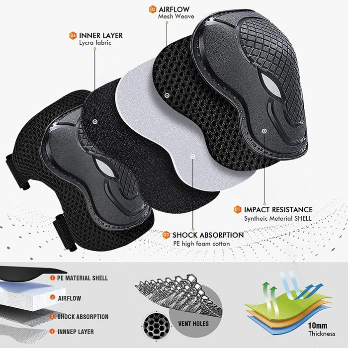 6 In 1 Kids/Youth Protective Gear Set Knee Elbow Pads Wrist Guard Protector