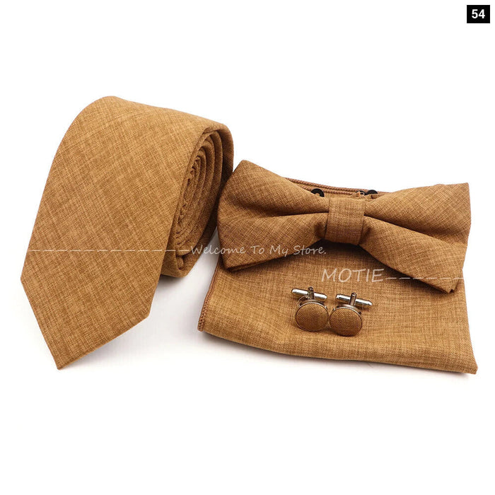 27 Colour Tie Set Classic Cotton Pocket Square Cufflink And Bowtie For Mens Wedding Party Accessories