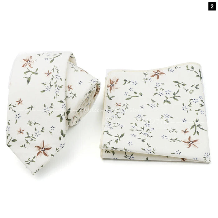 Floral Cotton Ties And Pocket Square Set For Business And Weddings