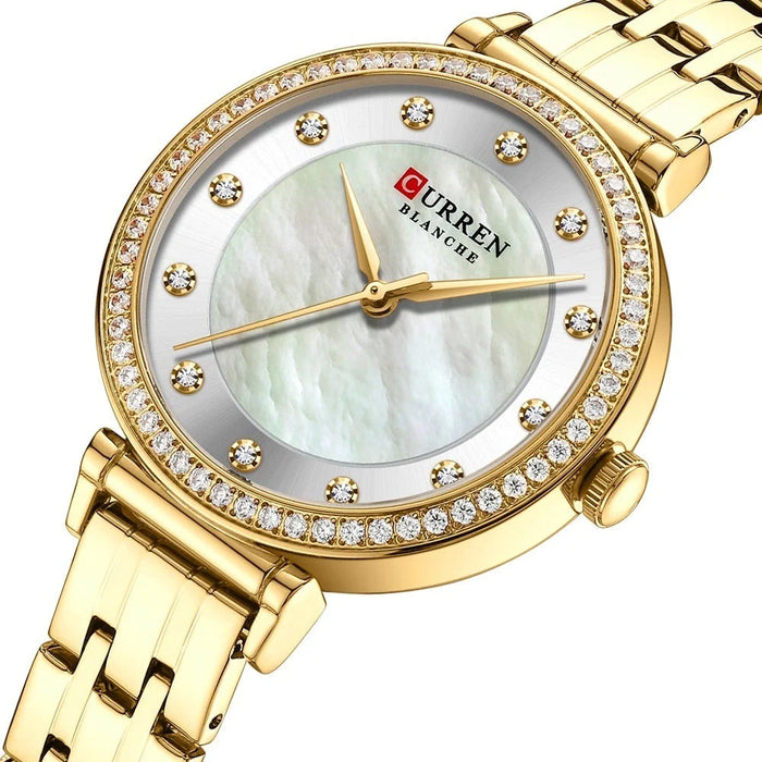 Elegant Stainless Steel Thin Quartz Charming Wristwatches With Shell Dial For Women