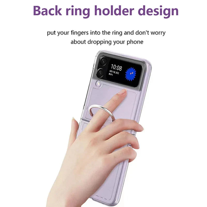 For Samsung Galaxy Z Flip 6/5/4 Slim Thin Folding Shockproof Transparent Protective Finger Ring Phone Case