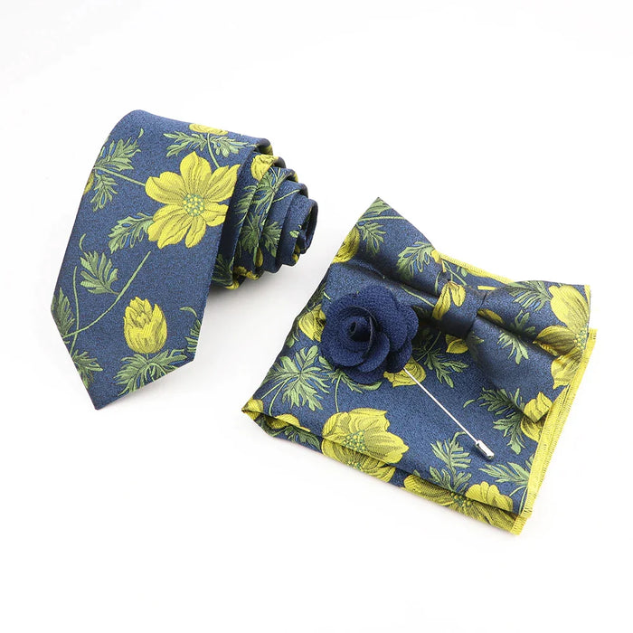 Flower Pattern Ties And Handkerchief Set For Weddings And Business