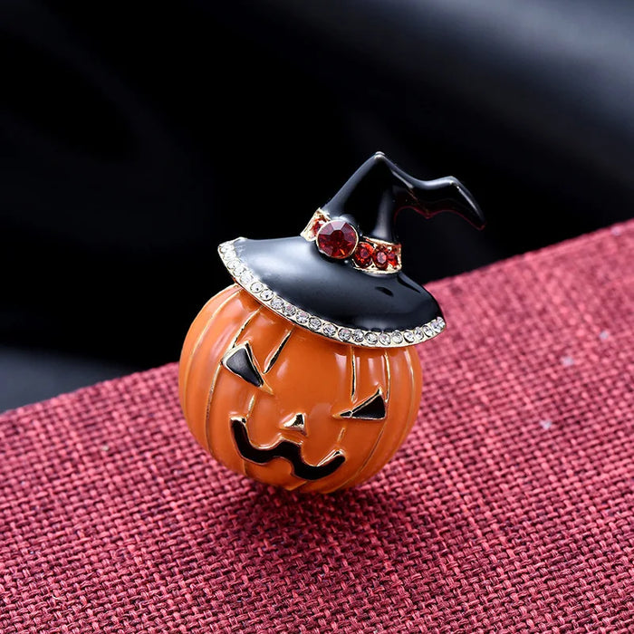 Enamel Witch Pumpkin Pin Womens Halloween Brooch