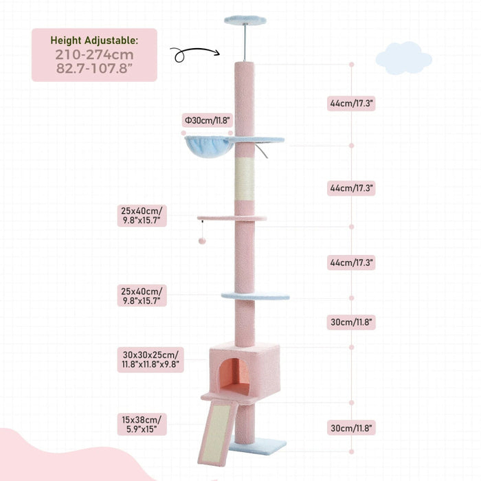 Adjustable 5 Tier Cat Tree Tower For Indoor Climbing