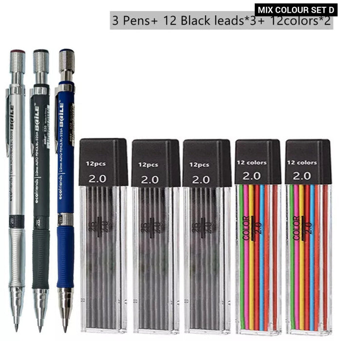 2.0Mm Mechanical Pencil Set With 2B Lead Refill For Writing Sketching And Drawing