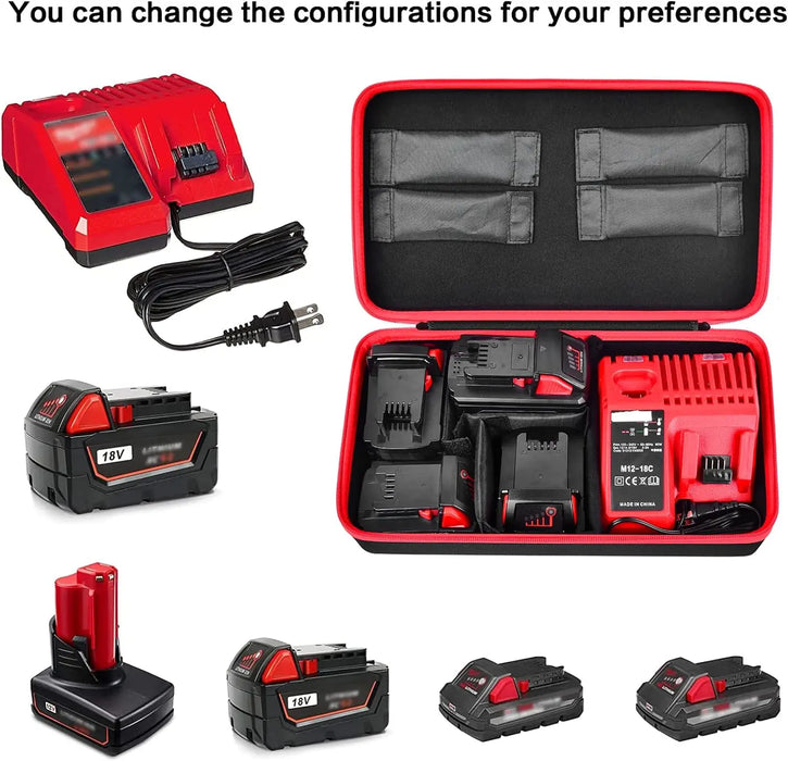 Hard Carrying Case For Milwaukee M18/M12 Batteries Charger Extra Large