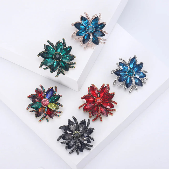 Sparkling Lotus Brooch Pin Womens 6 Colour Crystal Flower Lapel Pin For Clothing