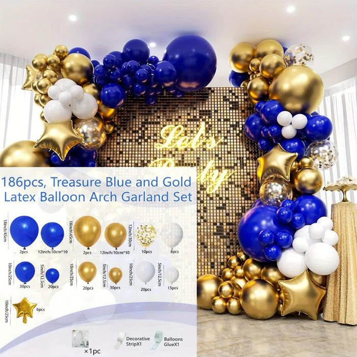 186Pcs Royal Blue Gold Balloon Arch Wreath Set Outdoor Proposal Bachelorette Party Birthday Wedding Valentine'S Day Decoration