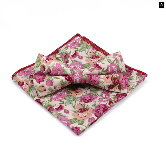 Floral Bow Tie And Handkerchief Set Mens Wedding Accessories