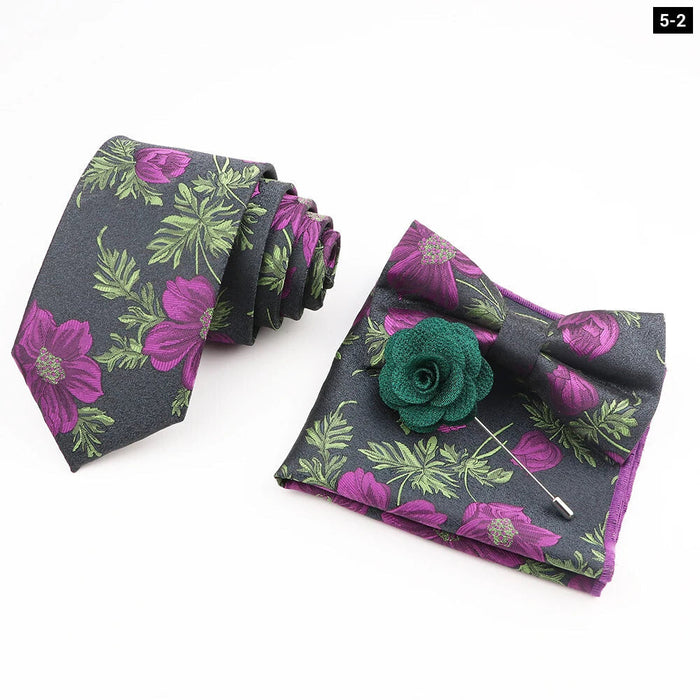 Flower Pattern Ties And Handkerchief Set For Weddings And Business