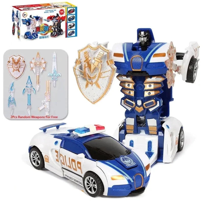 Transforming Police Car Toy For Boys Blue Inertia Impact Design